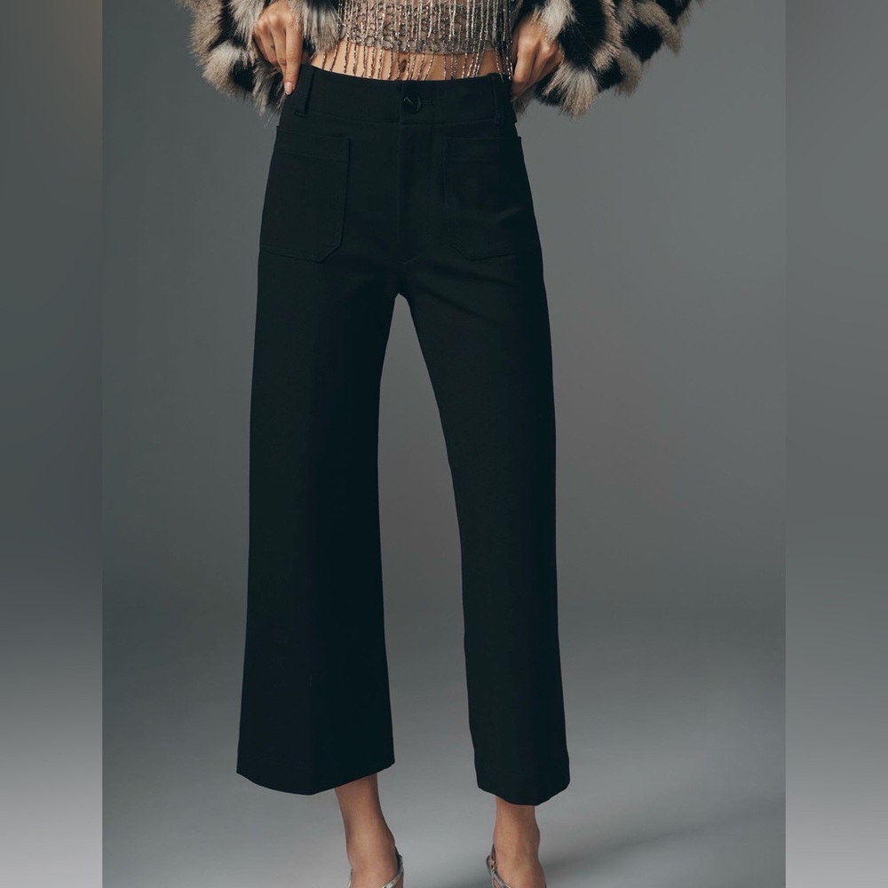Anthropologie Maeve black cropped Colette pants in pointe fabric trousers